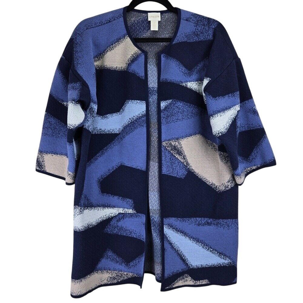 Chicos Open Front Textured Women Cardigan Medium (Chico 2) Bohemian‎ Academia